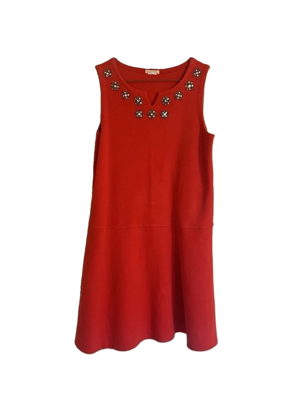 Jcrew Crewcuts Girls' Bejeweled Shift dress in cotton tomato red orange 12 L EUC